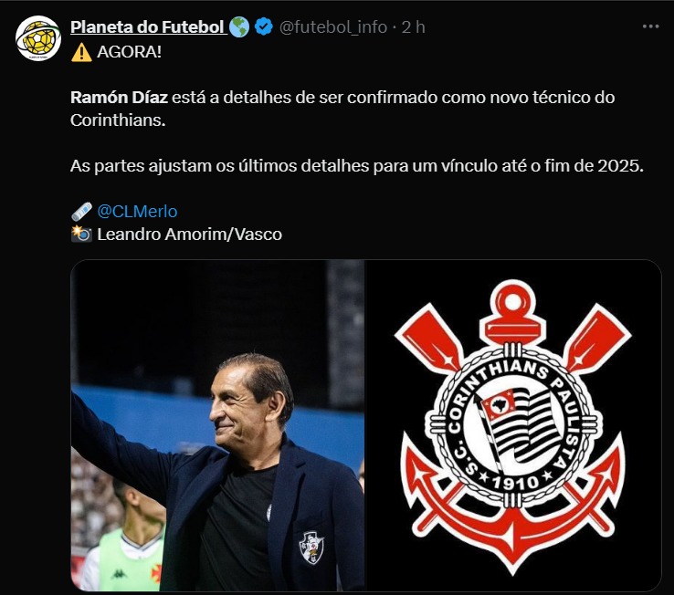 Ramón Díaz é quase certo como treinador do Corinthians