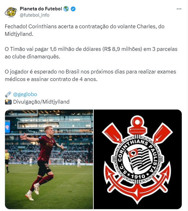 Corinthians acerta contratação de Charles