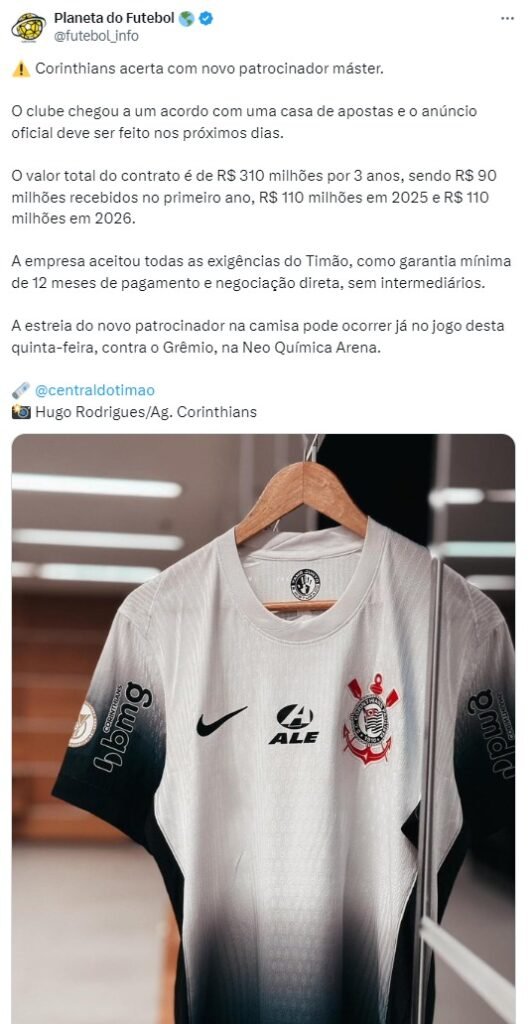 Corinthians tem novo patrocinador master