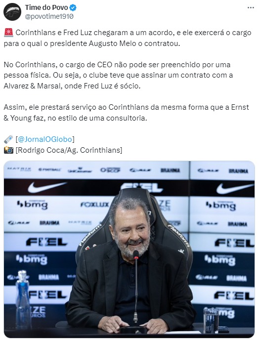 Fred Luz assina acordo com o Corinthians