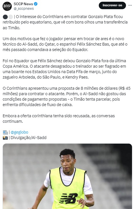 Gonzalo Plata retribui interesse do Corinthians