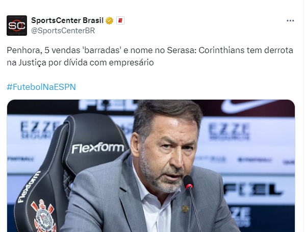 Justiça determina penhora de dinheiro do corinthians